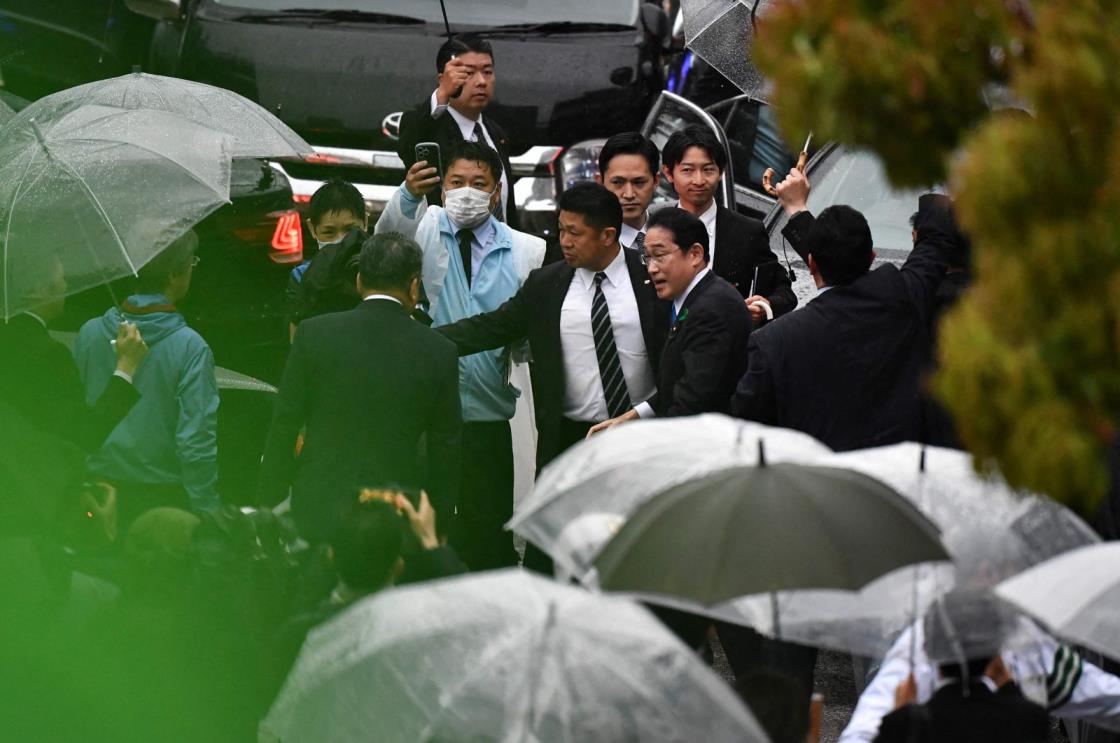 Japan's Prime Minister Fumio Kishida (C-R) attends an election campaign in support of the Liberal Democratic Party candidate in Urayasu, Chiba prefecture, Japan, April 15, 2023. (AFP Photo)