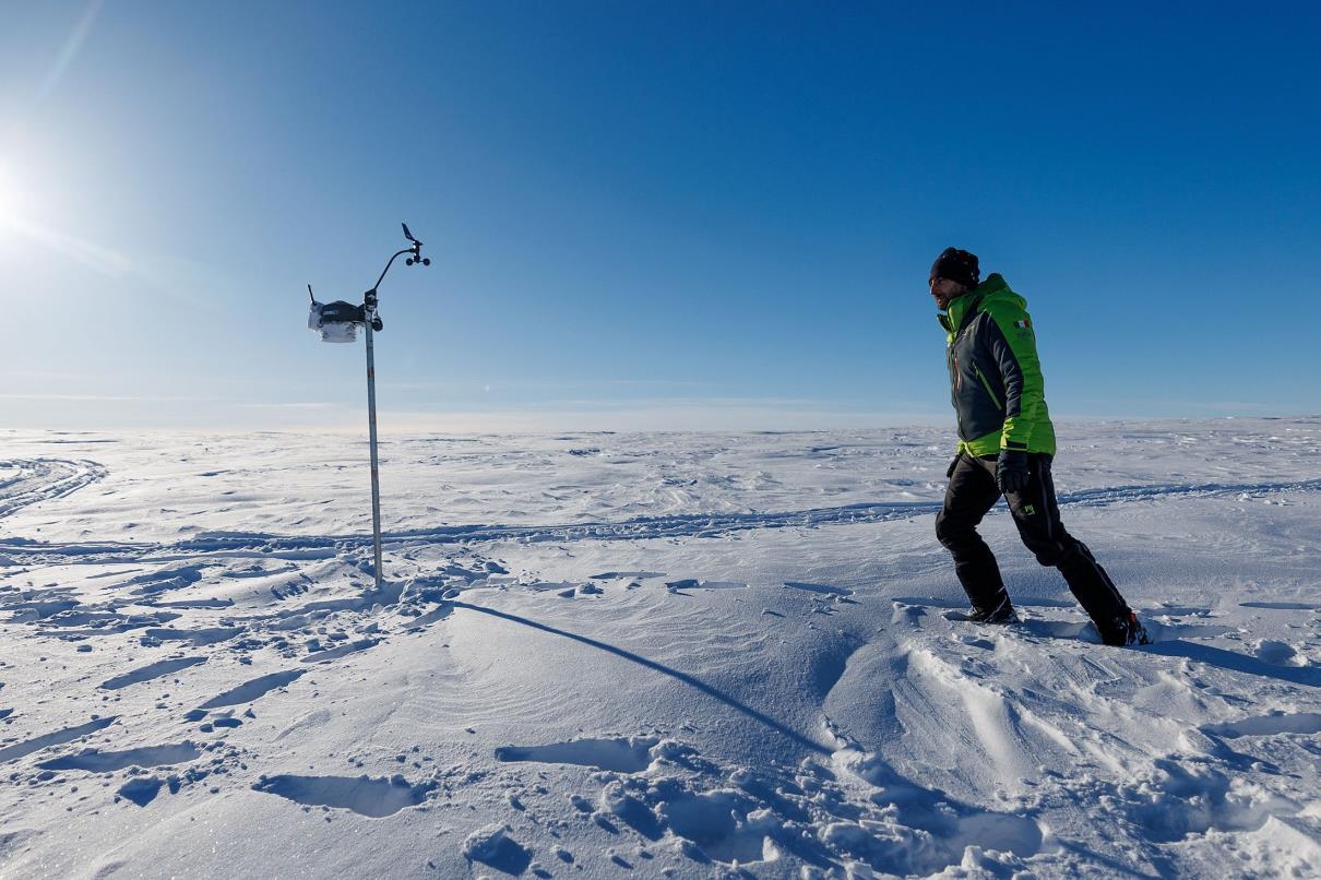 Geochemist and expedition leader Andrea Spolaor, walks along the Ice Memory drilling camp, near Ny-Aalesund, Svalbard, Norway, April 10, 2023. (Reuters Photo)