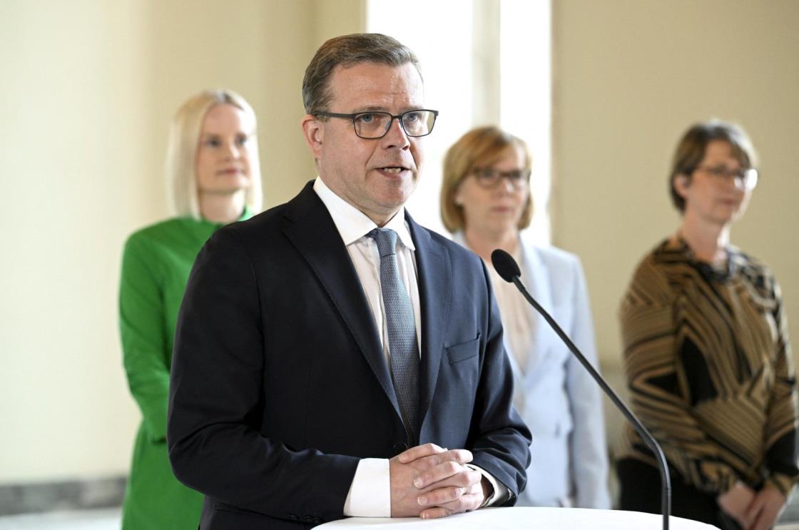 Natio<em></em>nal Coalition chair Petteri Orpo speaks during a news co<em></em>nference at the Parliament House in Helsinki, Finland on Thursday, April 27, 2023. (Reuters Photo)