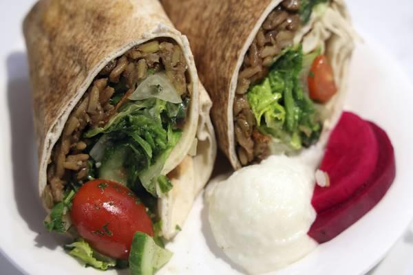 The vegetarian wrap at Imee's Mediterranean Kitchen, in downtown Chicago, is seen on Thursday, Feb. 2, 2023. 