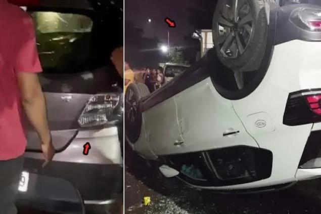 Speeding Volkswagen Taigun Overturns After Htting Tata Tiago, Watch Video