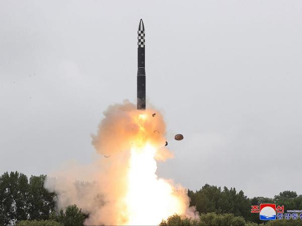 An interco<em></em>ntinental ballistic missile is test-fired at an undisclosed location in North Korea on Wednesday, July 12, 2023.